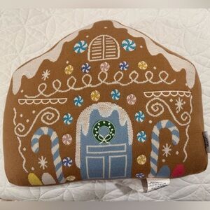 Festive Gingerbread House Pillow with Candy Accents